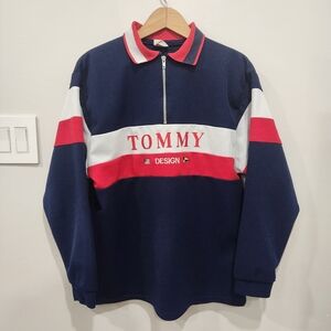 Rare Vintage Tommy Hilfiger Sailing Gear Pullover 1/4 Zip Shirt Mesh Knit Rugby